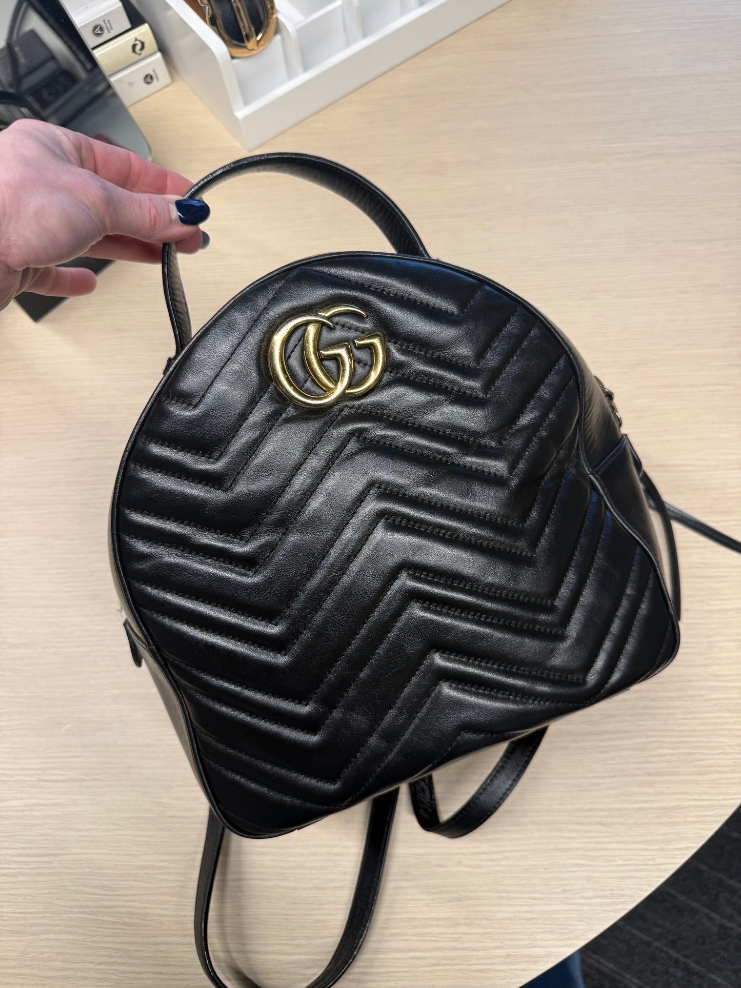 Gucci Black Small GG Marmont Matelasse Leather Backpack