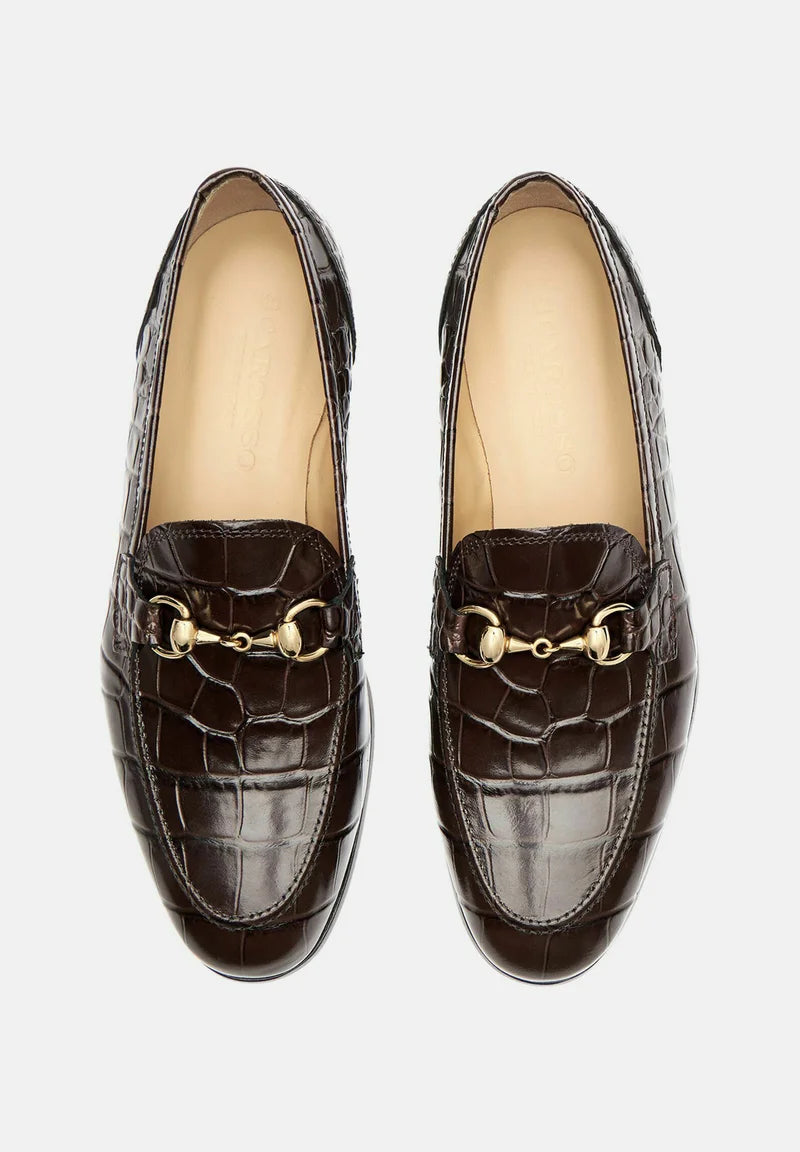 Scarosso Alessandro Dark Brown Croc Loafers - Size 38