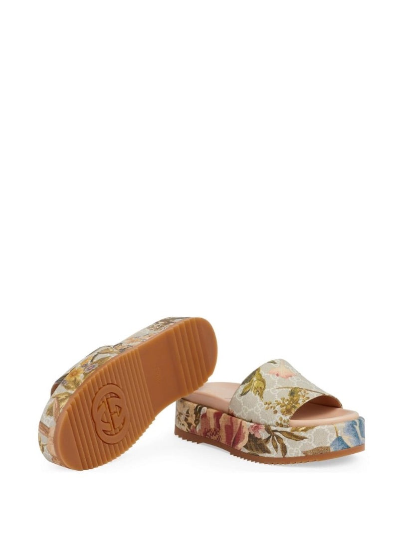 Gucci GG Flora Platform Slides In Beige White Multi - Size 38