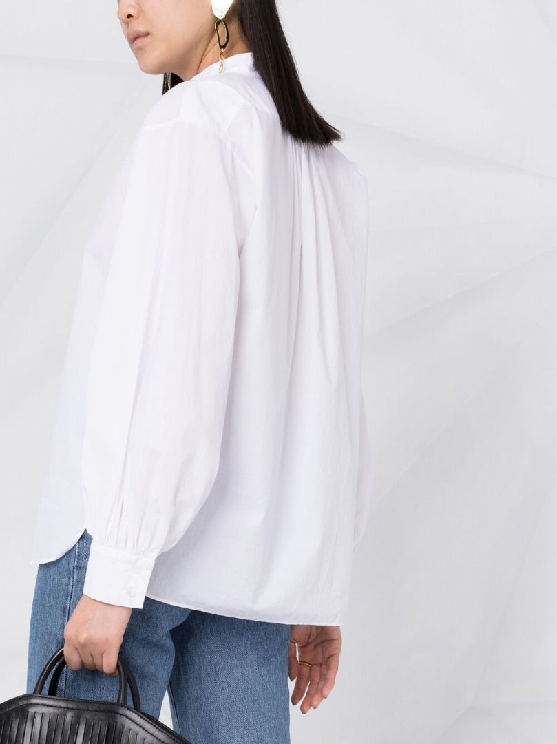 Nili Lotan Mandarin Collar Pleat-Detail Shirt - Size XS