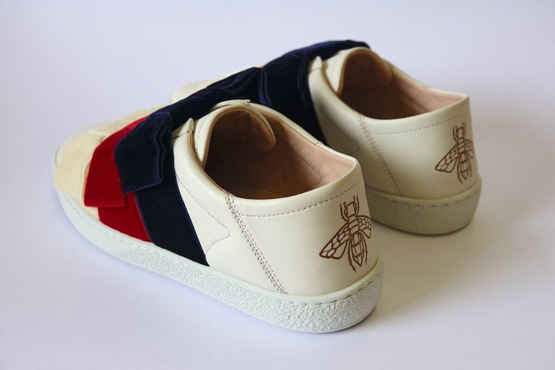 Gucci Calfskin Velvet Womens Bow Ace Sneakers - Size 37