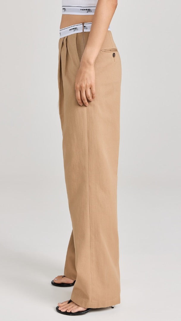 Khaki Hommegirls Pleated Elastic Pant 38
