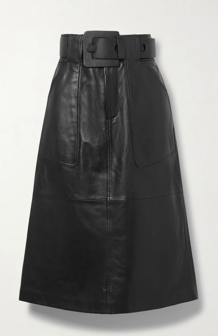 SEA Ayden belted leather midi skirt Size 2