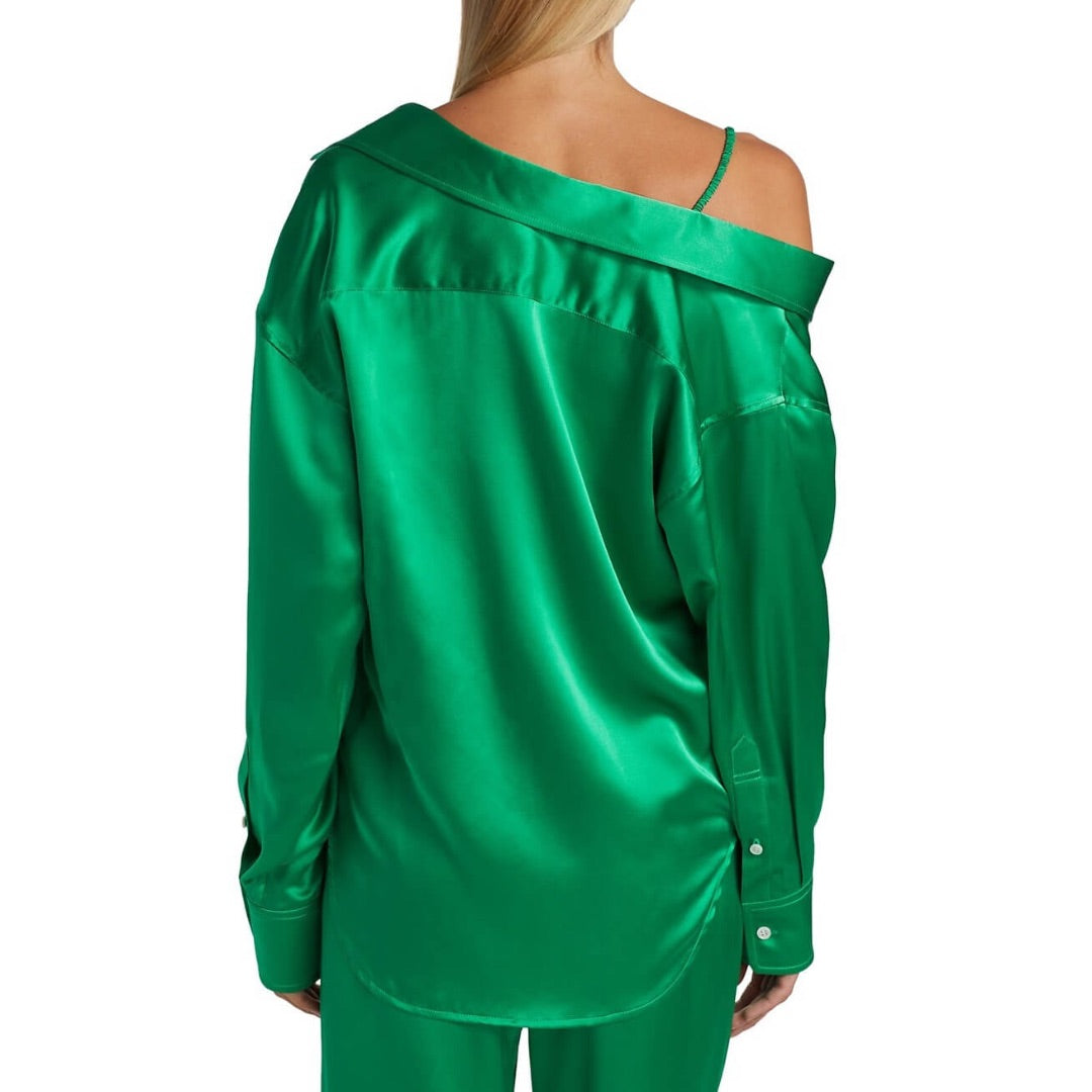 Alexander Wang Green Silk off-the-shoulder top S