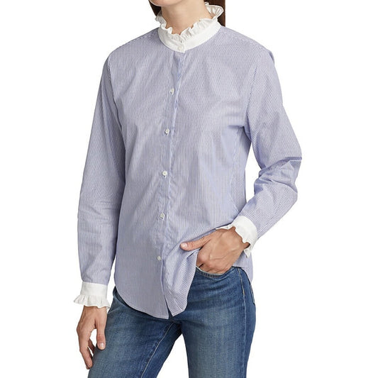 Nili Lotan Clara Ruffle Trim Cotton Shirt XS
