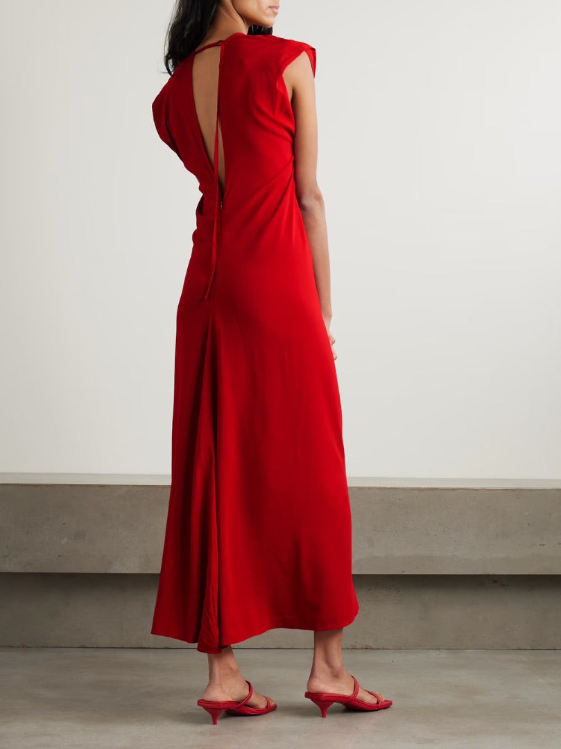 St. Agni Plunge Draped Crepe Maxi Dress S