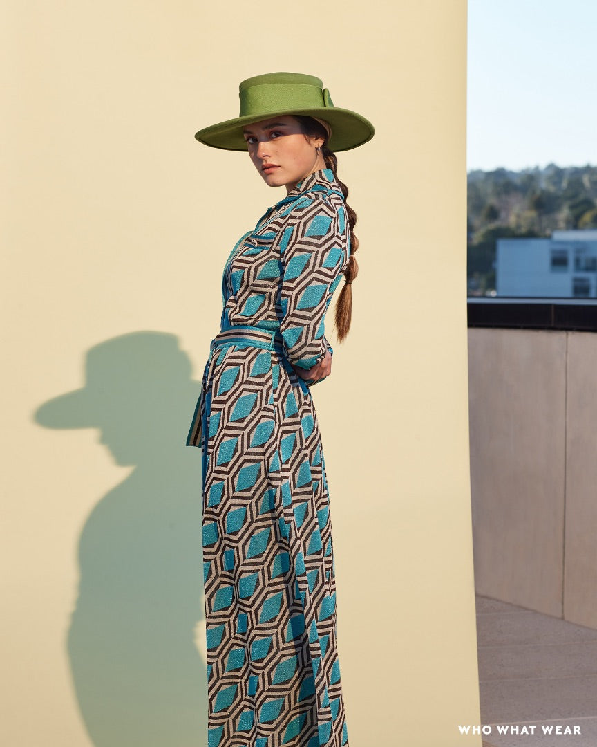 Gucci Blue Geometric-pattern Jacquard Shirt Dress - size M