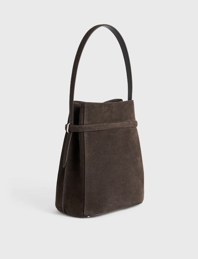 Toteme Belted suede bucket bag brown