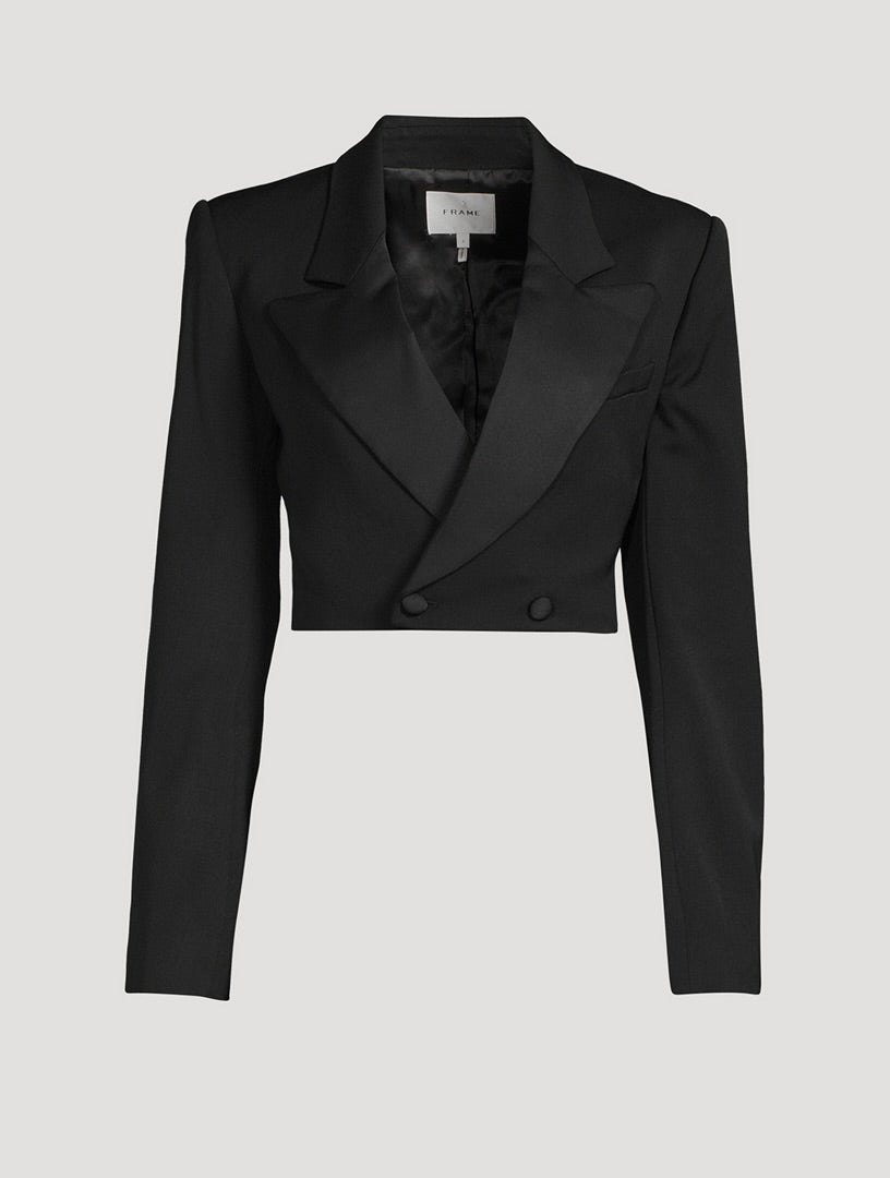 Frame Cropped Tuxedo Jacket in Black - Size 4