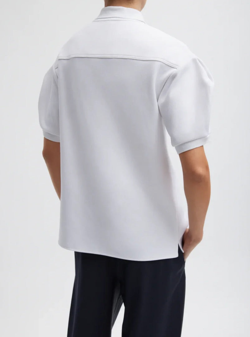 Tibi Luxe Pique Polo Shirt in White - Size XS