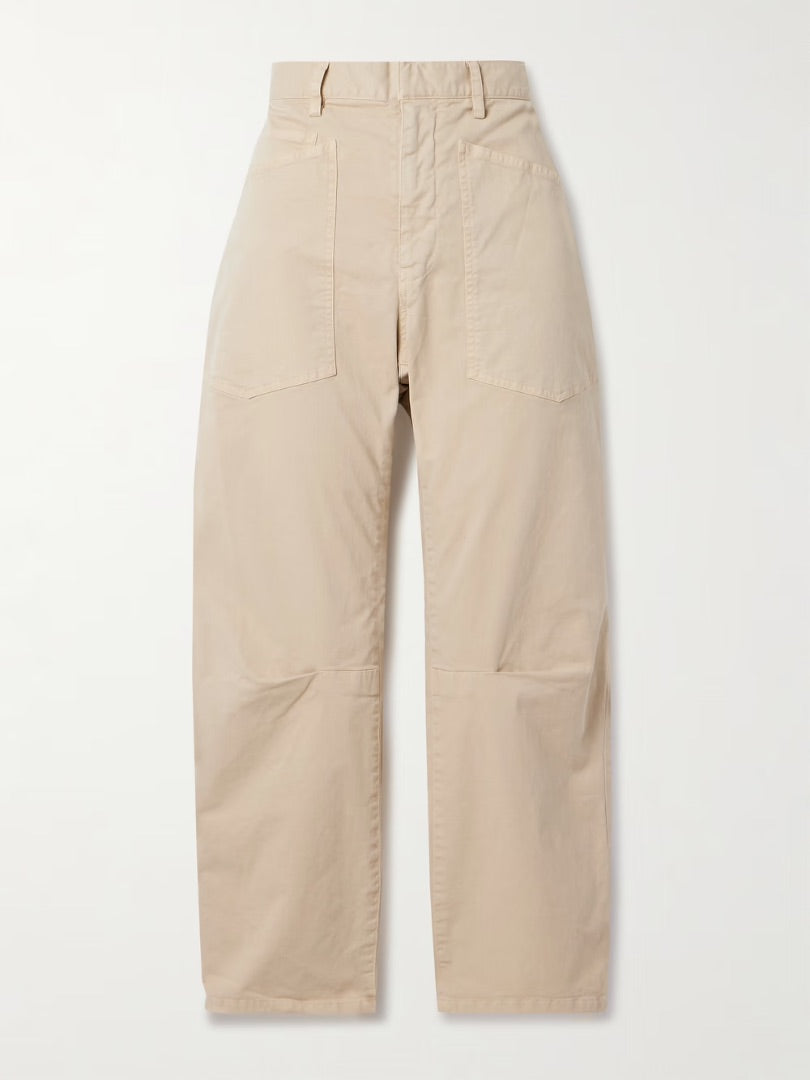 Nili Lotan Shon Cotton-Blend Twill Tapered Pants in Beige - Size 12