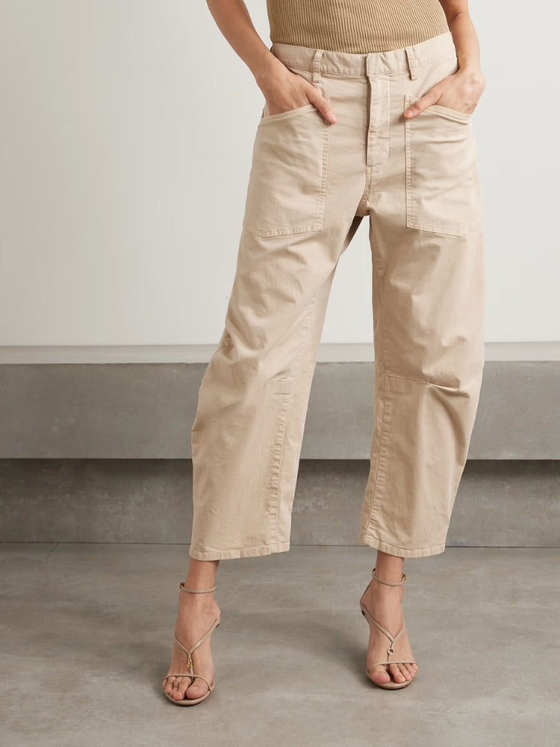 Nili Lotan Shon Cotton-Blend Twill Tapered Pants in Beige - Size 12