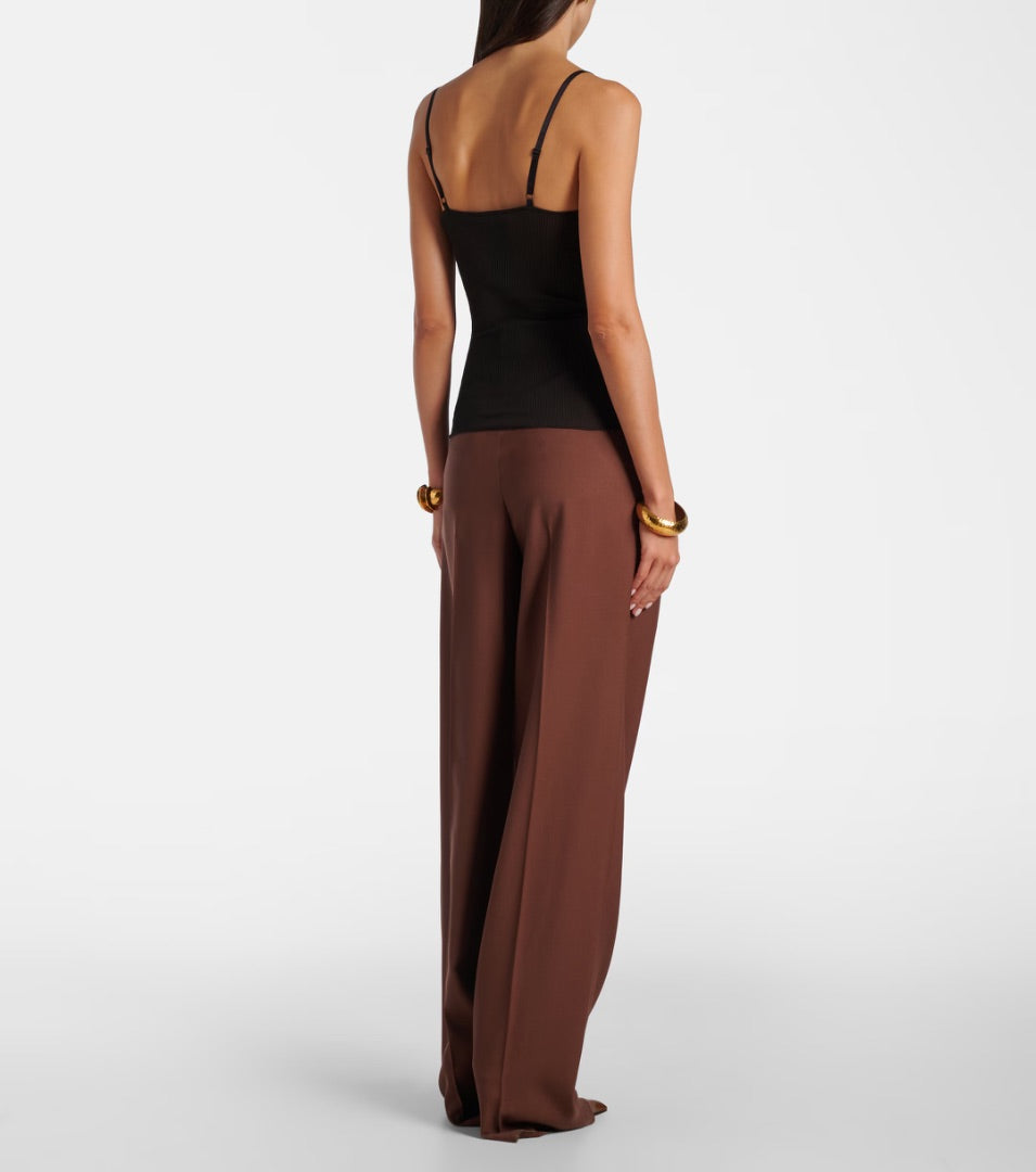 Saint Laurent Lace-Trimmed Ribbed Silk-Jersey Tank Top - Size 34
