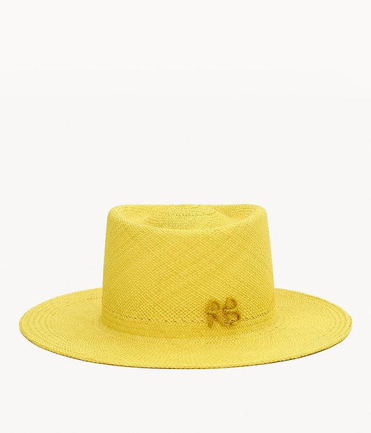 Ruslan Baginsky Monogram Embellished Straw Hat in Yellow - Size Large (Brand New)
