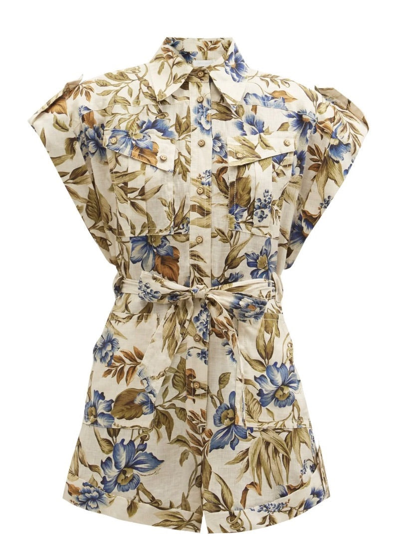 Zimmermann Aliane Floral Print Linen Jumpsuit - Size 0P