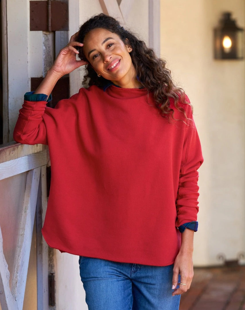 Frank & Eileen Effie L/S Funnel Neck Capelet In Crimson - Size XS