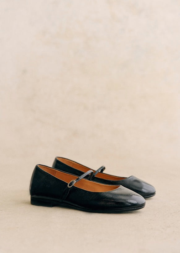 Sezane Méline Low Ballerinas in Patent Black - Size 39