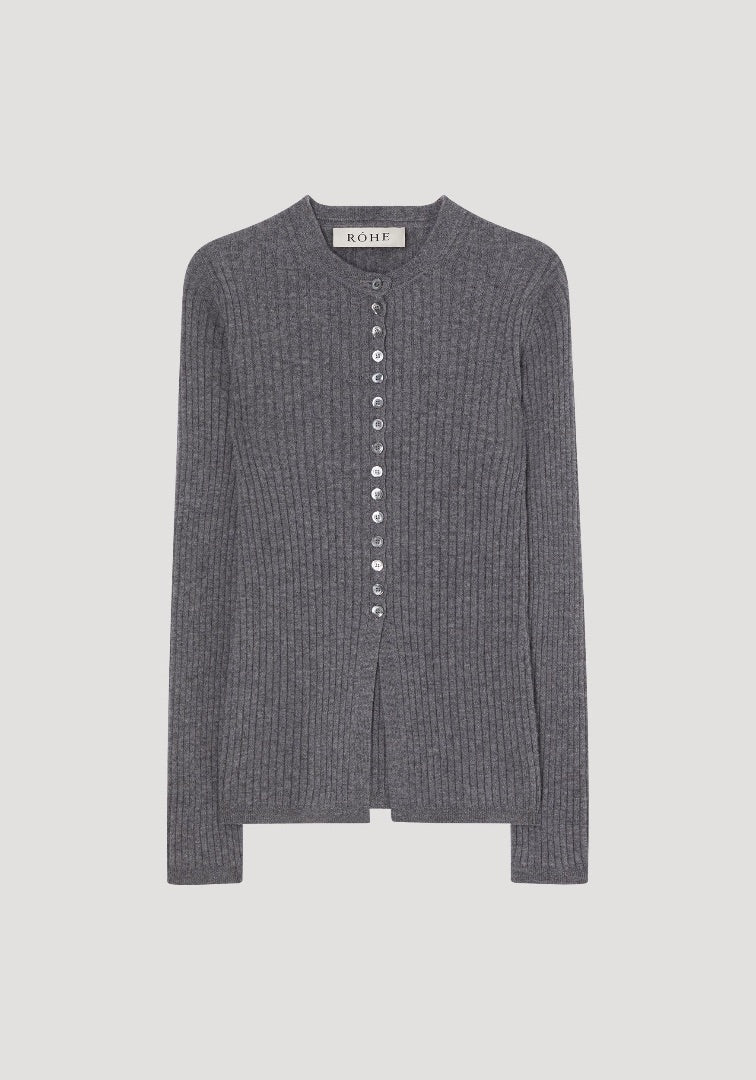 Rohe Elongated Rib Cardigan Mid Grey Melange - Size Small