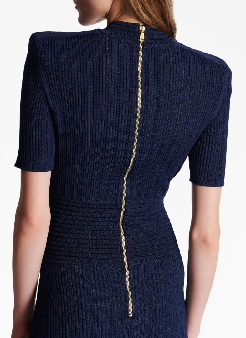 Balmain V-Neck Knitted Dress in Navy BNWT - Size 2