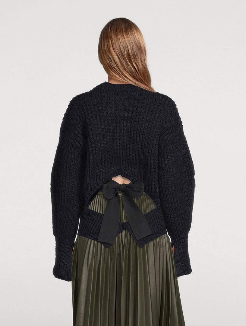 3.1 Phillip Lim Navy Puff-Sleeve Wool Sweater With Back Bow BNWT - Size Small