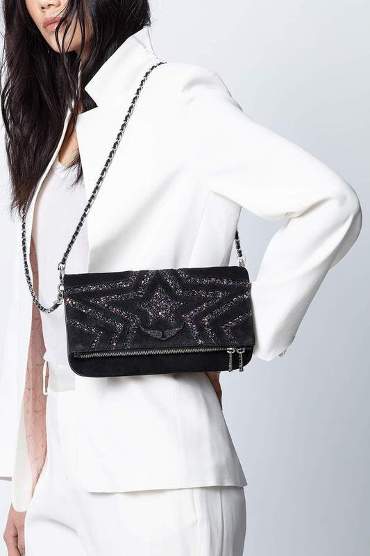 Zadig & Voltaire Rock Suede Glitter Star Clutch