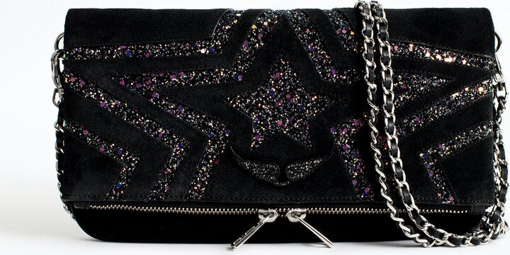 Zadig & Voltaire Rock Suede Glitter Star Clutch