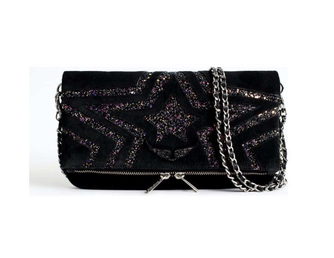 Zadig & Voltaire Rock Suede Glitter Star Clutch