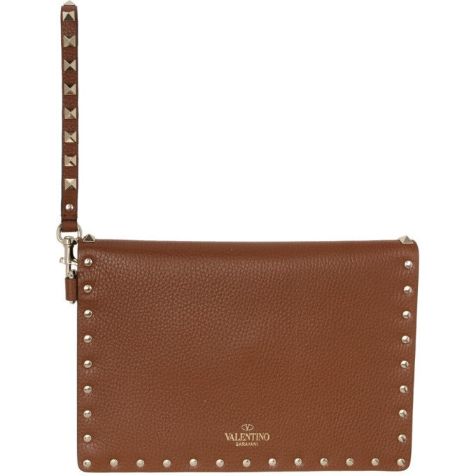 Valentino Garavani Brown Rockstud Pouch Wristlet