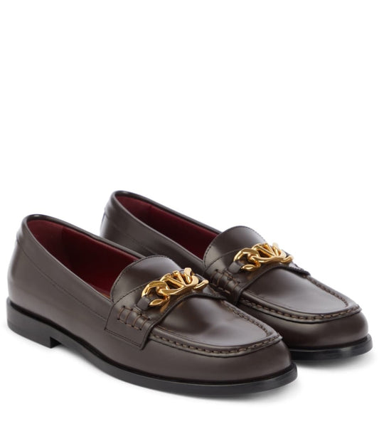 Valentino Garavani VLogo Chain leather Loafers in Brown - Size 37