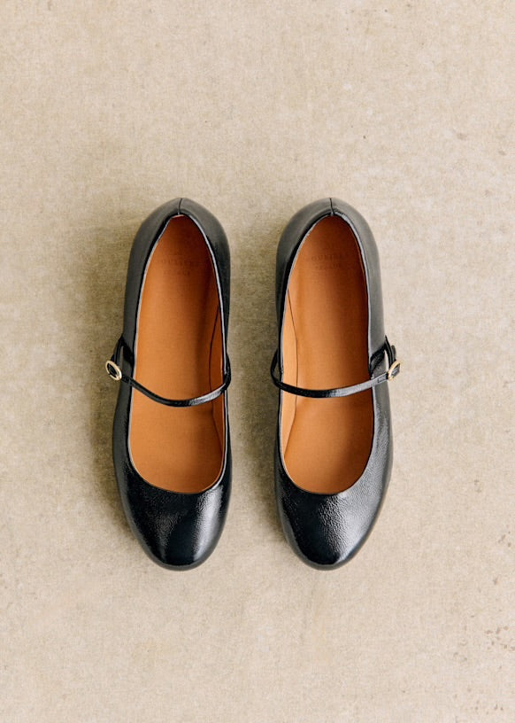 Sezane Méline Low Ballerinas in Patent Black - Size 39