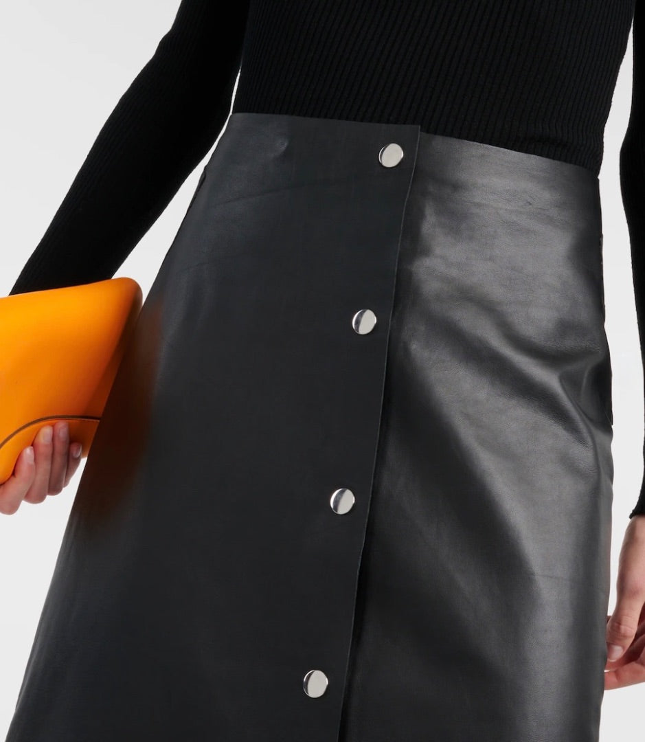 Victoria Beckham High-Rise Leather Midi Skirt in Black