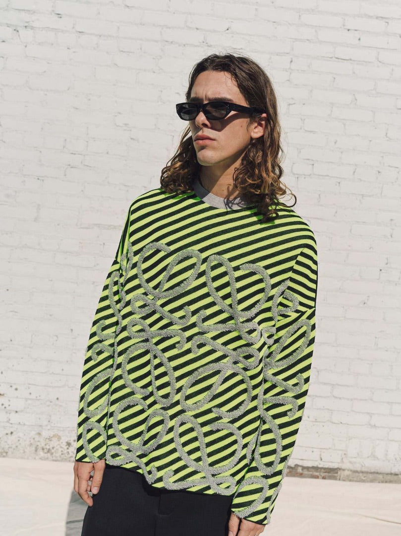 Loewe Striped Anagram Jacquard Knit Sweater 'Fluorescent Yellow' - Men's Small