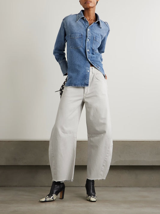 Citizens of Humanity Horseshoe High-Rise Barrel-Leg Jeans in Light Grey - Size 27