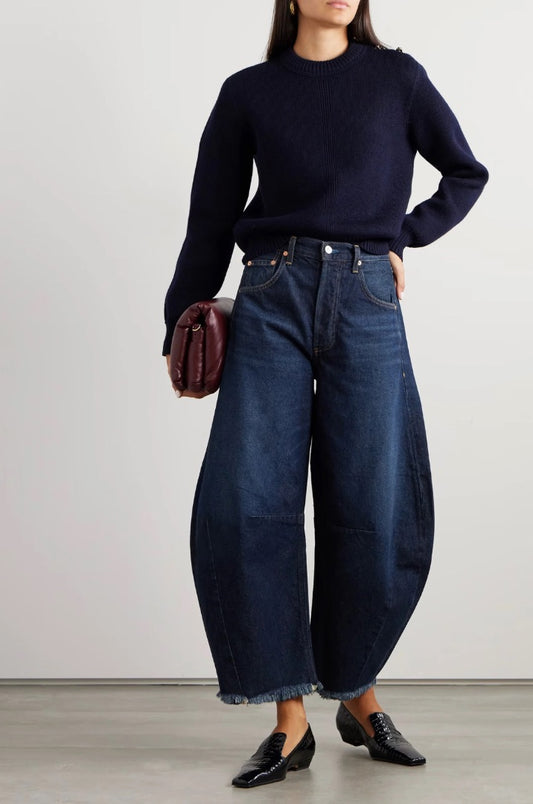 Citizens of Humanity Horseshoe Frayed High-Rise Wide-Leg Jeans - Size 25