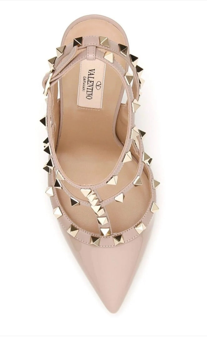 Valentino Garavani Rockstud Slingback Pumps In Nude/Blush - Size 38.5.