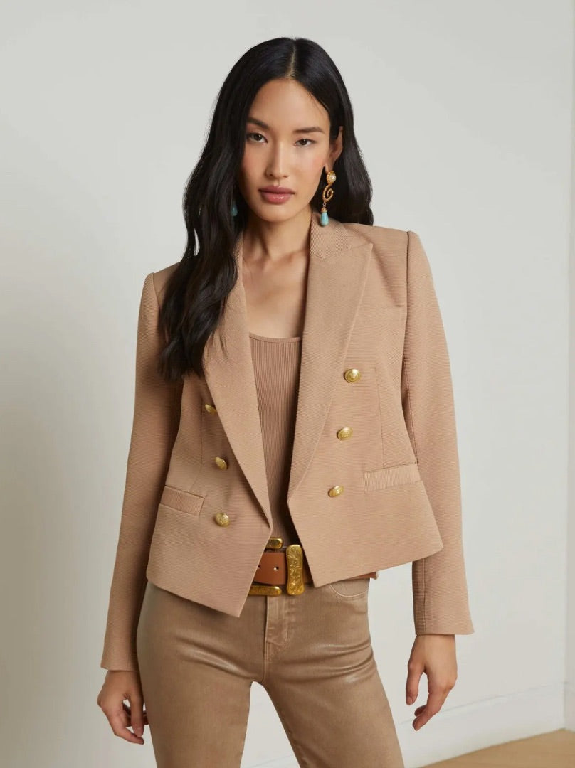 L'Agence Brooke Open-Front Double-Breasted Blazer - Cappuccino/Sketch Chain - Size 6