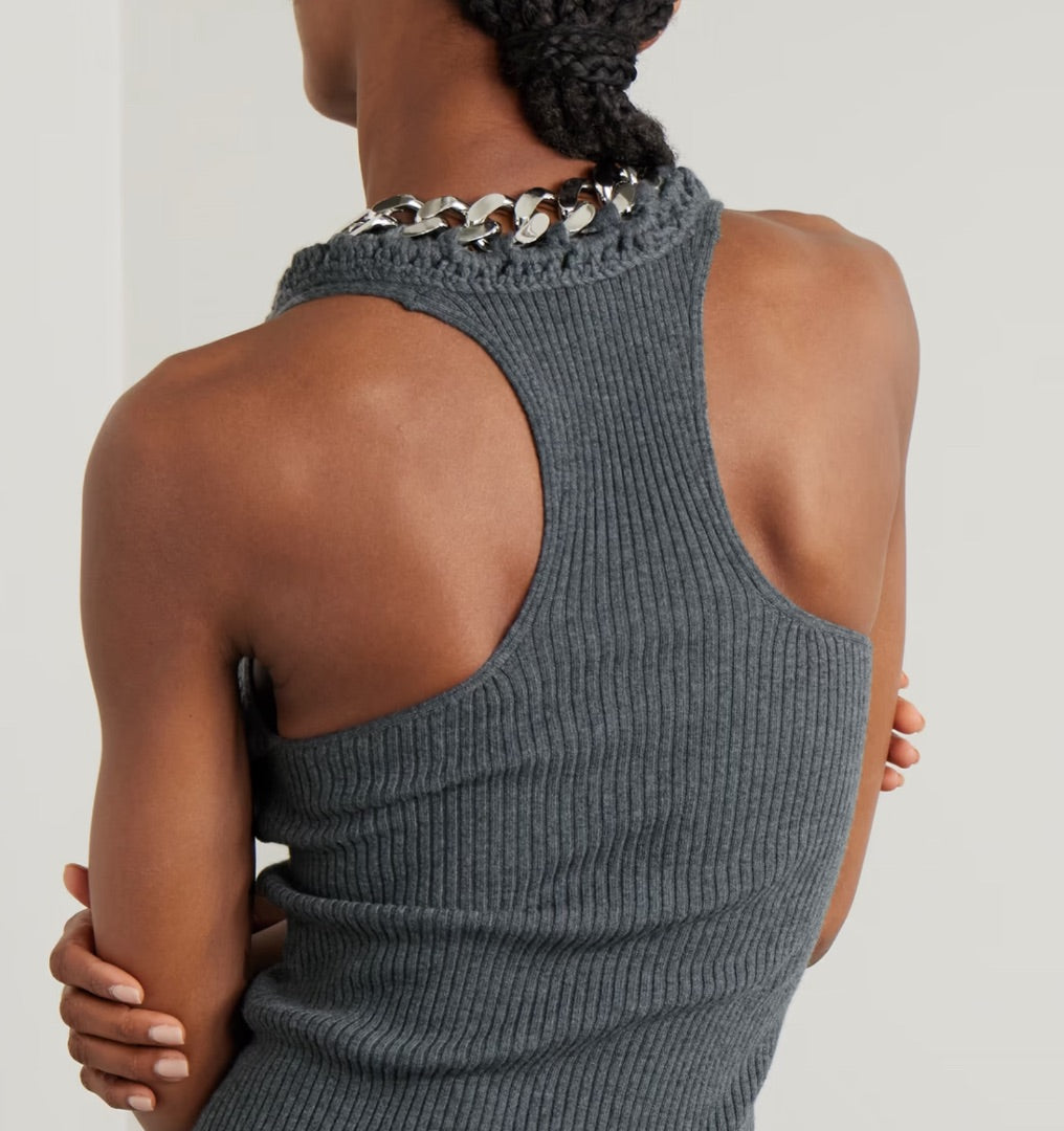 Stella McCartney Falabella Chain-Embellished Ribbed Wool-Blend Tank - Size Small