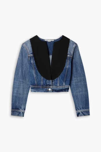 Stella McCartney + Net Sustain Cropped Cotton-Blend Faille-Paneled Organic Denim Jacket In Blue - Size Small