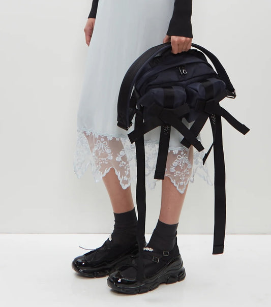 Simone Rocha Beaded Classic Bow Crossbody Bag — Navy