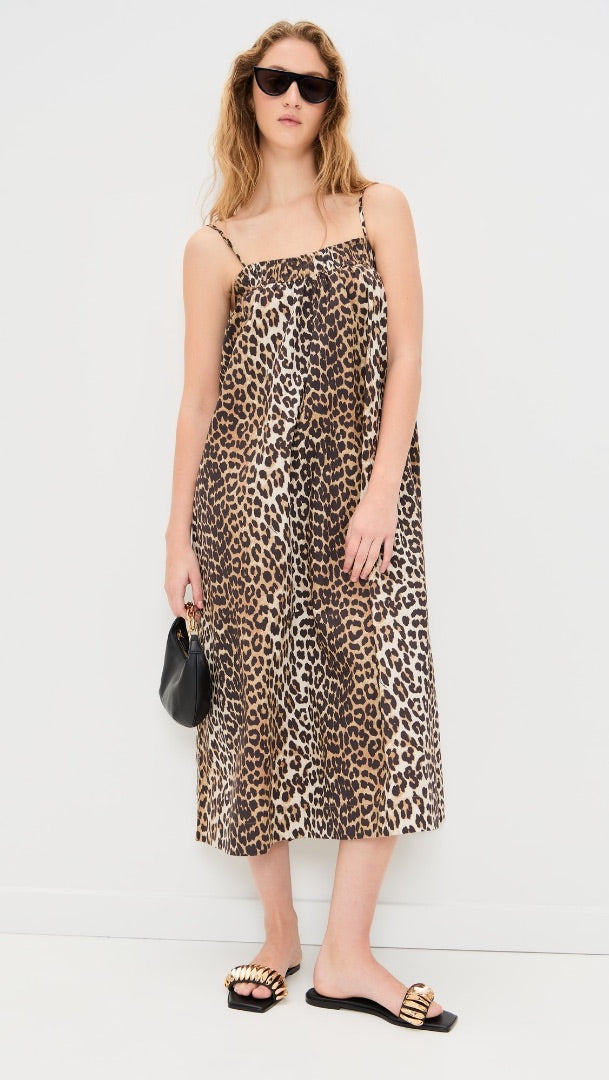 Ganni Printed Cotton Midi Strap Dress - Size 38
