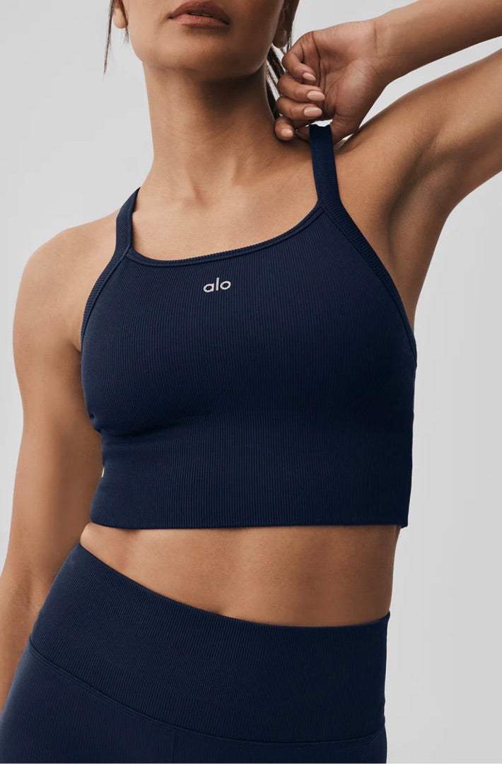 Alo Seamless Ribbed Favorite Bra Tank Navy BNWT - Size M