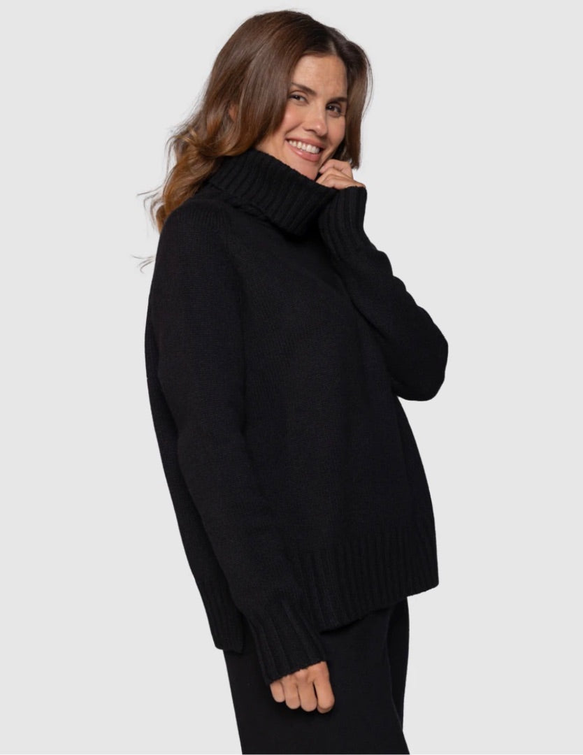 Black Goat Cashmere Cozy Cowl Neck in Black - Size Small