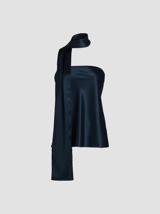 Reformation Sienna Satin Top in Navy - Size Small