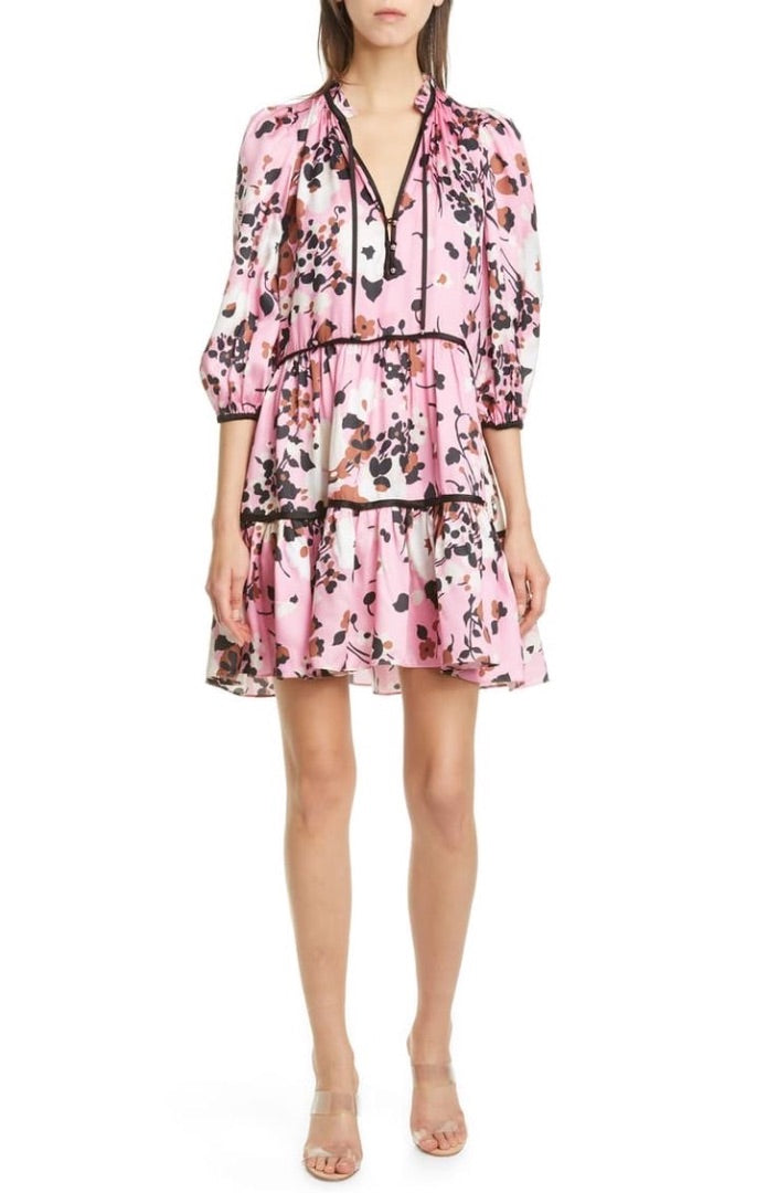 Veronica Beard Hawken Floral Tiered Silk-blend Minidress - Size 10