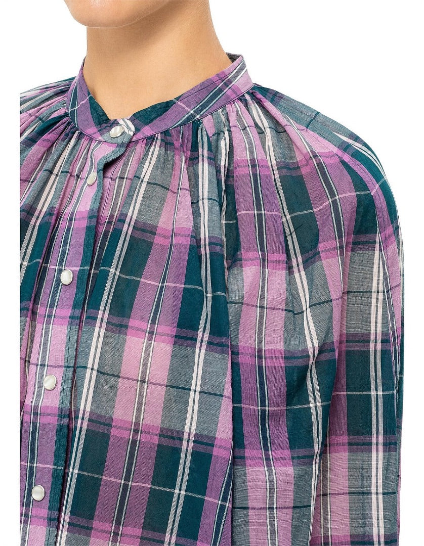 Isabel Marant BLANDINE PETROL CHECK VOILE SHIRT 38