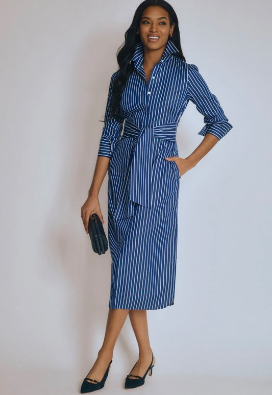 J. McLaughlin Royal Blue/White Stripe Orla Dress L