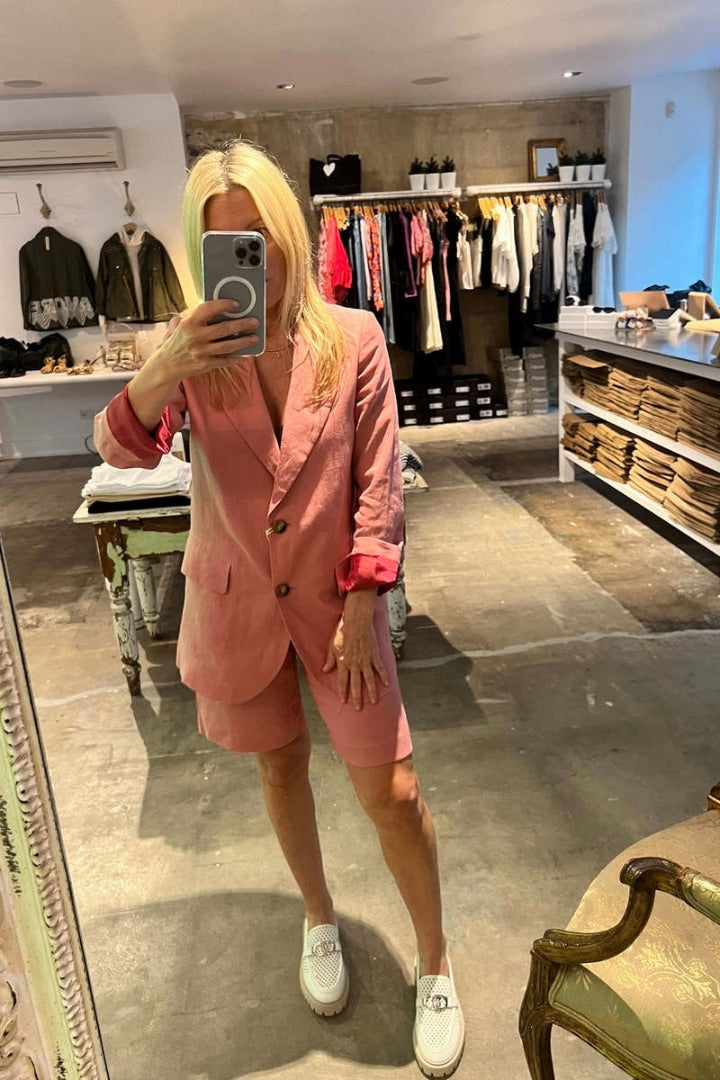 Normeet Pink Linen Blazer and shorts Size 40