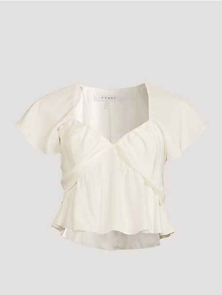 FRAME Shirred Flounce Silk Top - Size Small