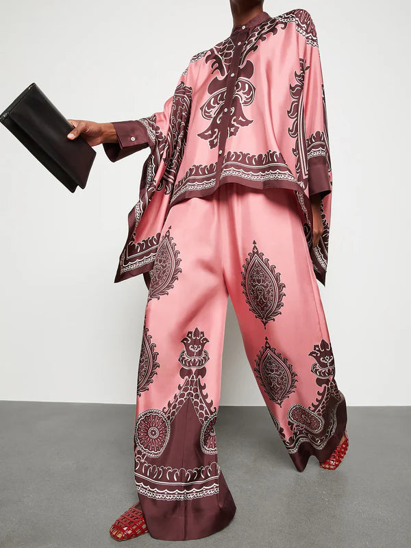 LA Double J Foulard Shirt & Palazzo Pant in Oltranrno SET - Size Small