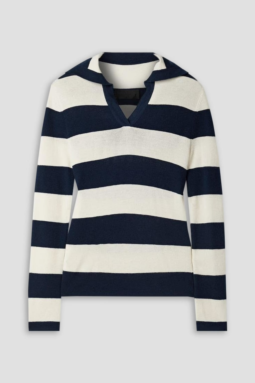 Nili Lotan Lucille Navy & Ivory Stripe Cashmere Polo Sweater - Size Small